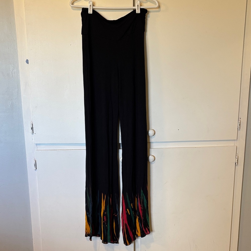 Kamana Black Wide-Leg Pants with Multicolor Hem
